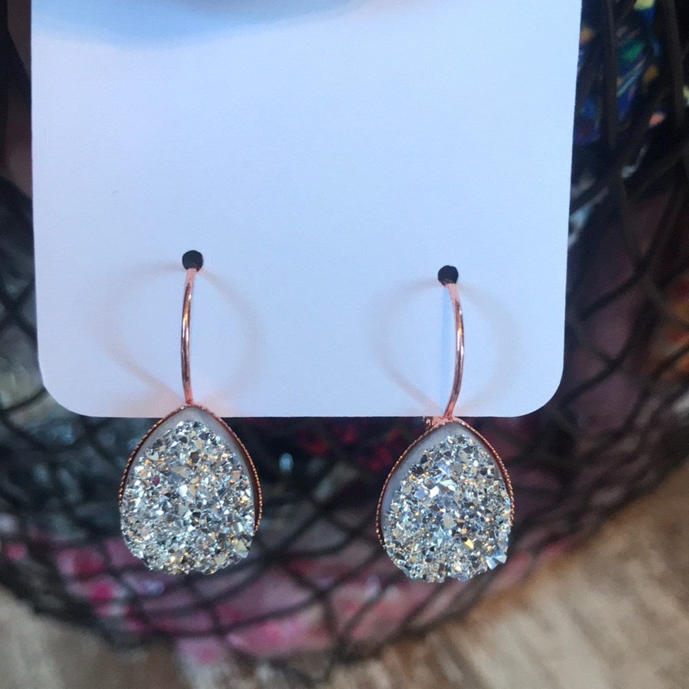 Silver druzy earrings with rose gold back.